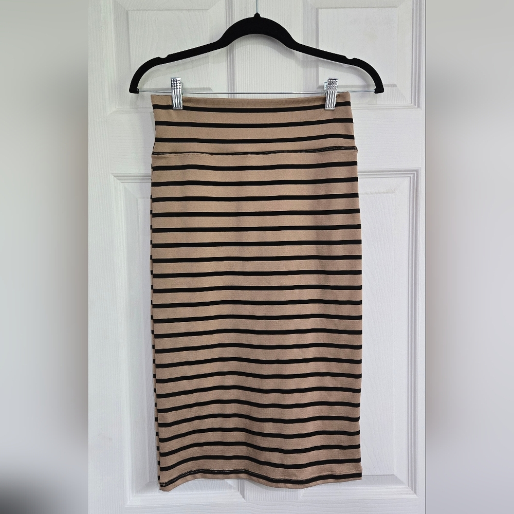 Striped Tan and Black Women's Pencil Skirt | Soho Lady | Size L